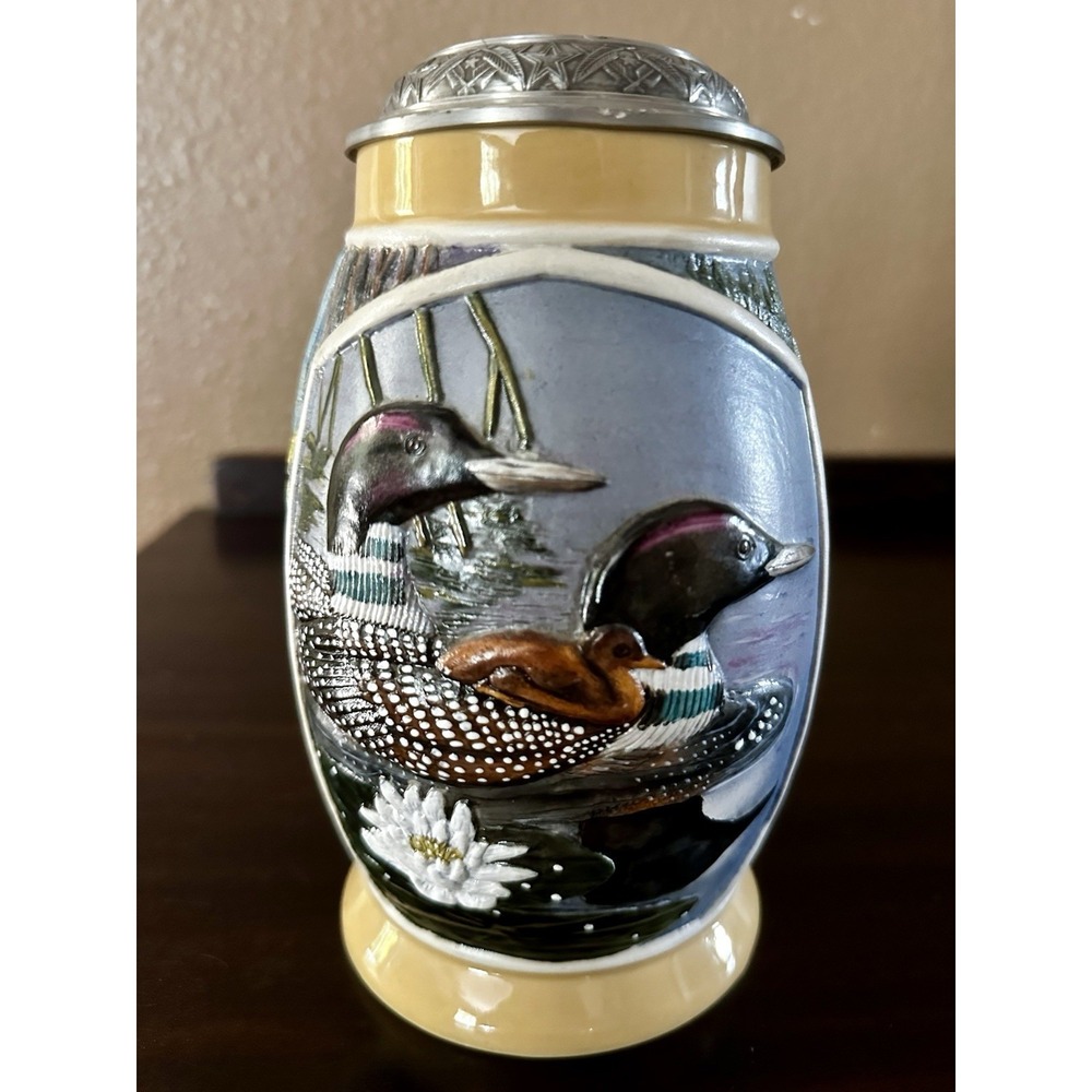 JAMES A. MEGER WILDLIFE BEER STEIN LOON SUMMER DUCK WATERFOWL